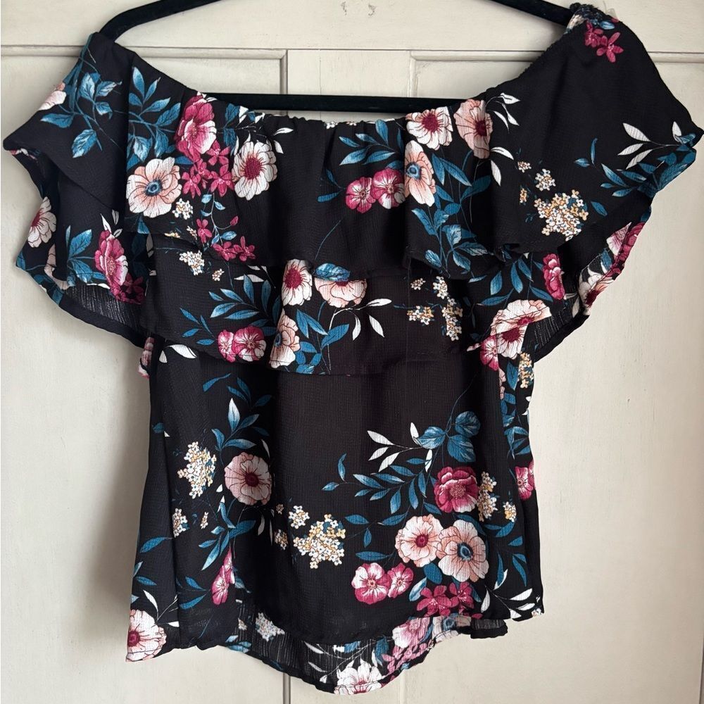 Off Shoulder Floral Ruffle Blouse L